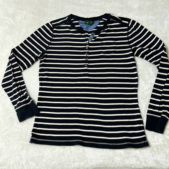 Lauren Ralph Lauren Striped Knit Henley Size Medium - Picture 1 of 6